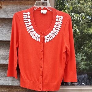 Kate Spade Red Cardigan with White Embellishments